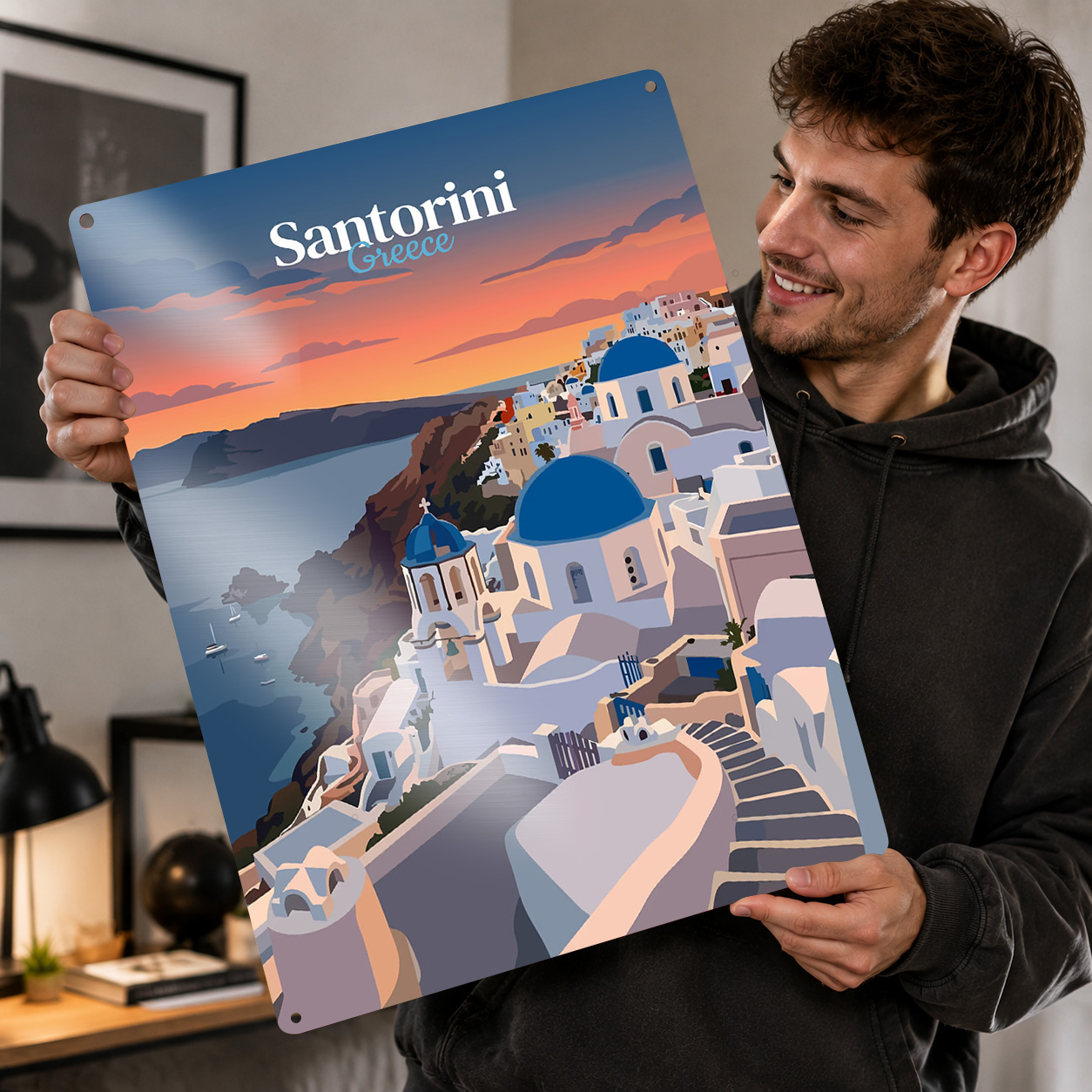 Travel Accessories Greece - サントリーニ島ギリシャ旅行パーソナライズされた3Dテクスチャメタルポスター壁掛けアートヴィンテージブリキ看板家の装飾アクセサリーカスタムプレート