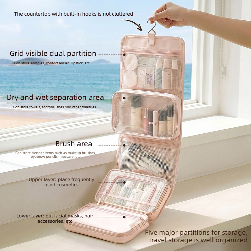 Travel Accessories Toiletries - トラベルトイレタリーバッグ 吊り下げ式 多機能 ポータブル 大容量 ミニマリスト