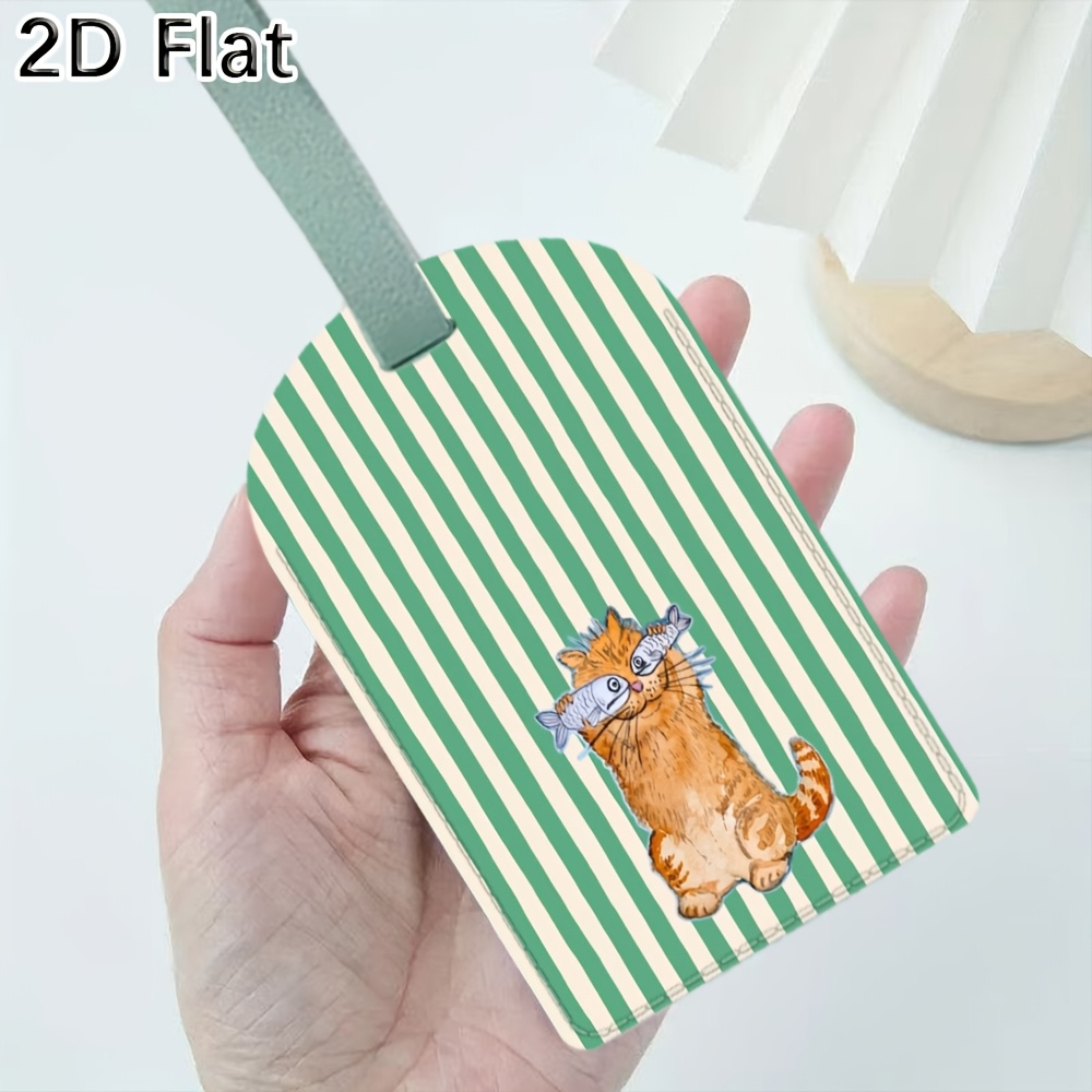 Travel Accessories Luggage Straps - かわいい猫と緑のストライプ柄の荷物タグ、スーツケース用ストラップ付き旅行荷物識別ラベル、旅行用品