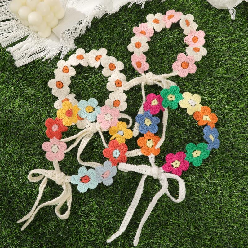 Travel Accessories Hawaii - カラフルな花のターバンヘッドバンド、ニットフラワーヘッドバンド、包帯ビーチバンダナ、レディース旅行ハワイヘアアクセサリー