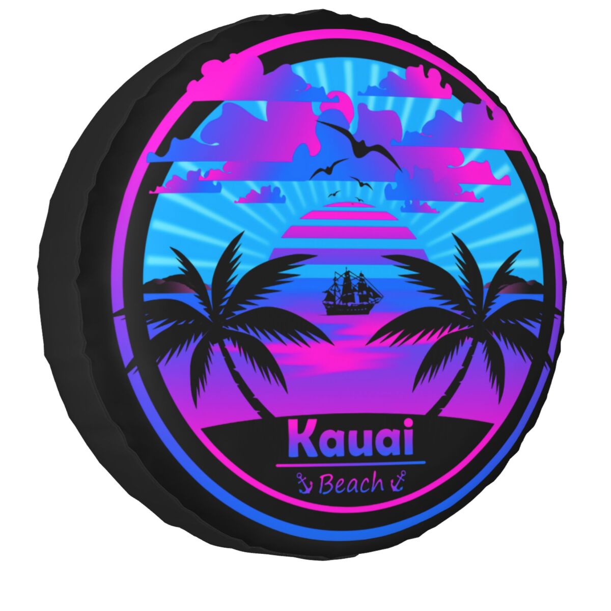 Travel Accessories Hawaii - Kauai hawaiiビーチスペアタイヤカバーjeepヤシの木サンセットセミトレーラー車用ホイールプロテクターアクセサリー14 