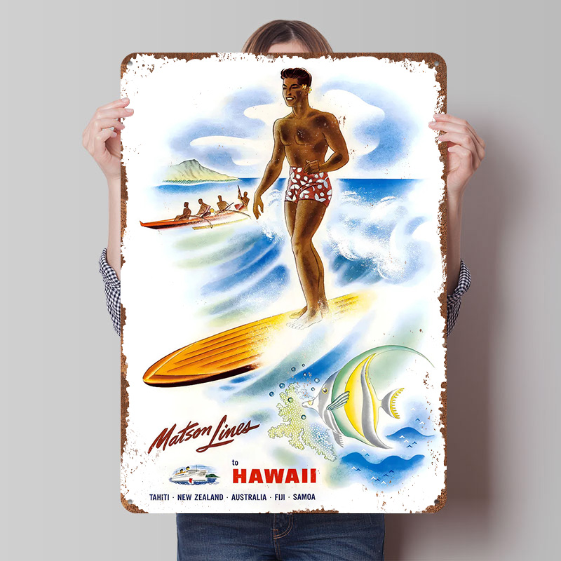 Travel Accessories Hawaii - ヴィンテージマットソンラインズハワイ旅行ポスターカスタマイズされたヴィンテージメタルサインウォールアートレトロブリキプラーク家の装飾アクセサリー用