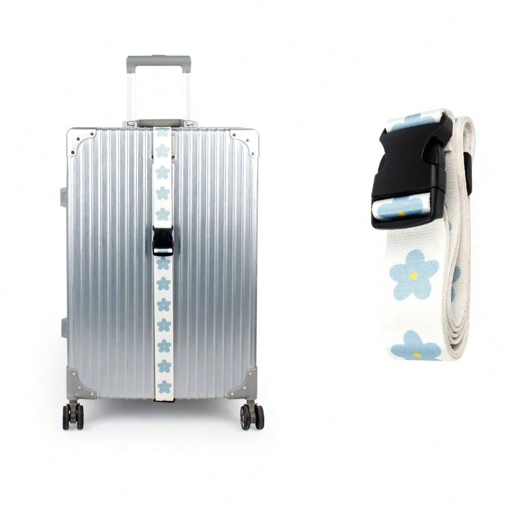 Travel Accessories Luggage Straps - 旅行用荷物プラスチックバックルストラップ、花柄プリント調節可能な荷物ストラップ、バックル留め、黒と白の花柄デザイン