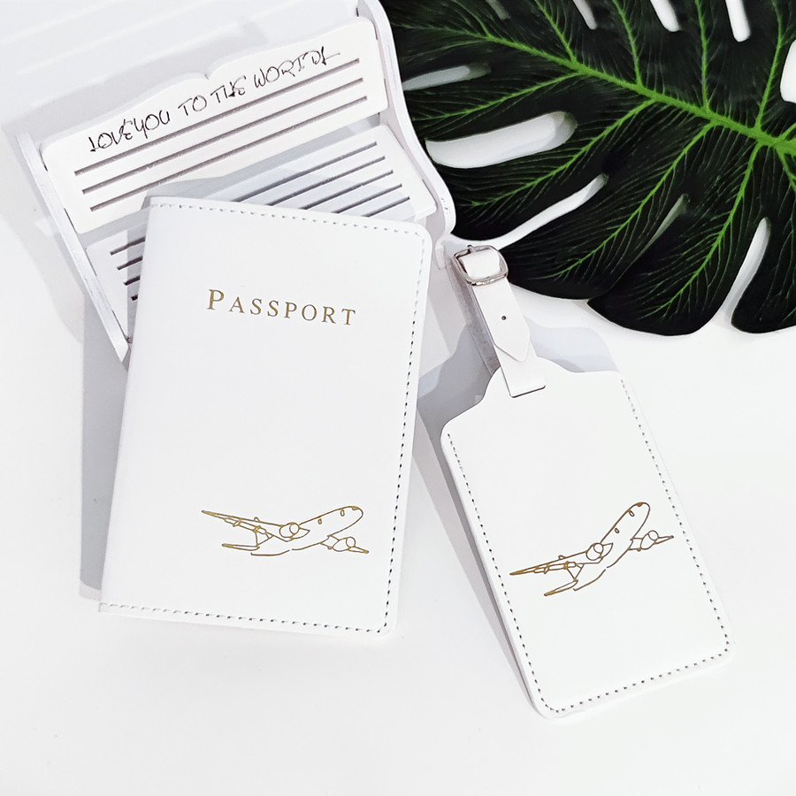 Qantas Travel Accessories - 2 ピース/セット航空機パスポートカバー荷物タグ名前 ID カード付き紛失防止 PU レザー財布旅行アクセサリー飛行愛好家のための