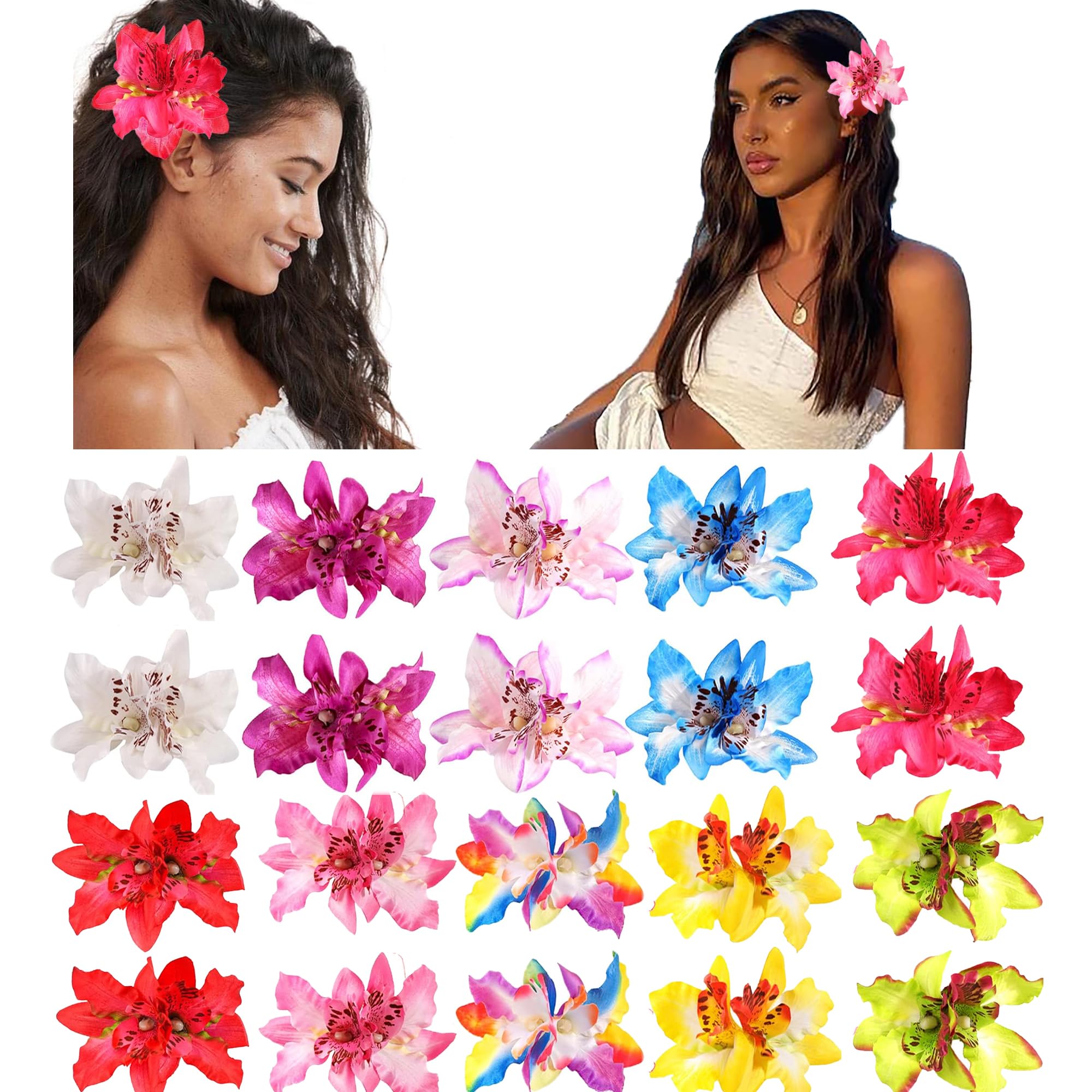 Travel Accessories Hawaii - 2 個ハワイ蘭の花ヘアクリップ、ボヘミアスタイルの花ヘアピン、写真ビーチ旅行サイドクリップ、ウェディングブライダルアクセサリー