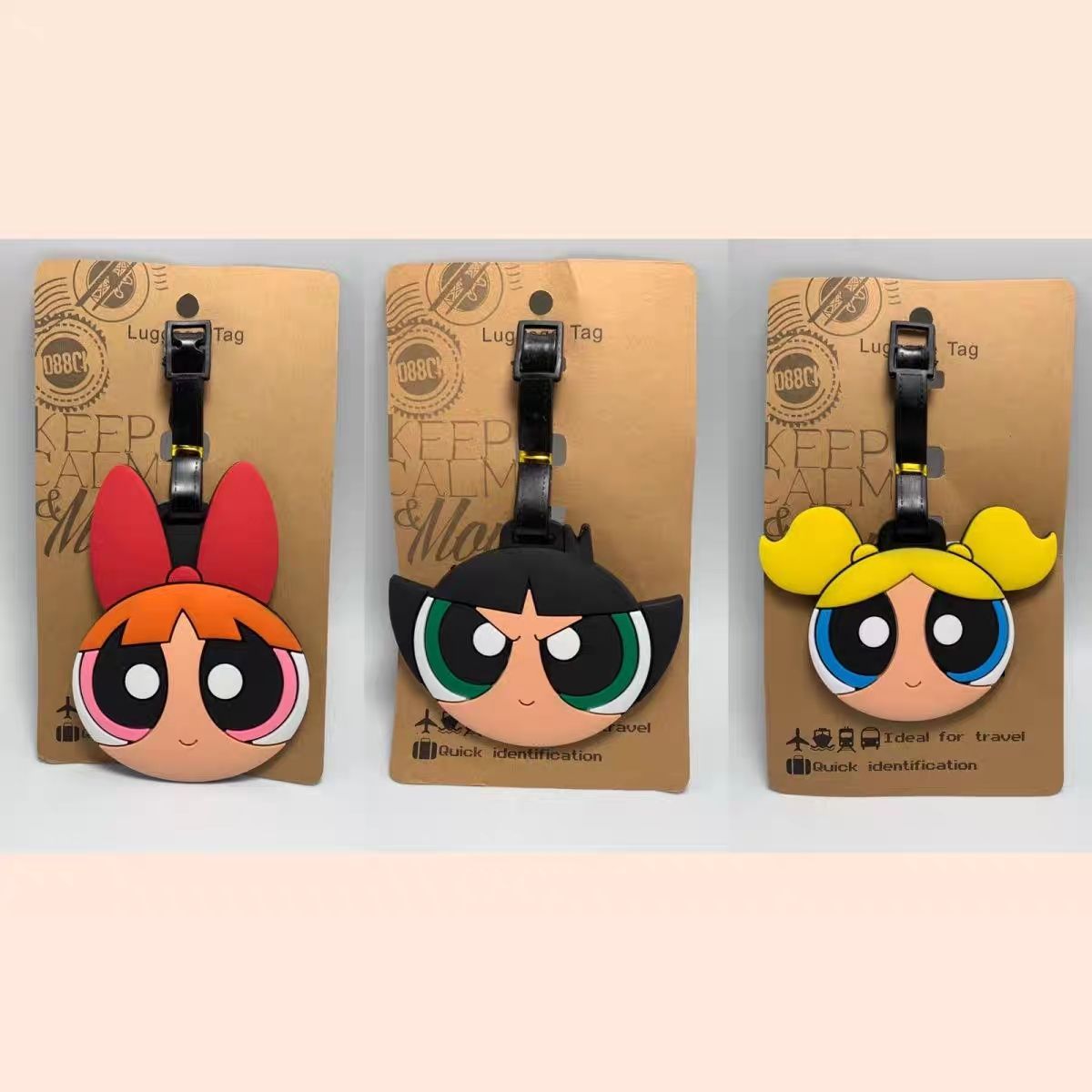 Travel Accessories Logo - アニメパワーパフガールズバッグペンダントかわいい漫画風荷物タグキュートな荷物ペンダントDIYチェックイン紛失防止トラベルホリデーギフト