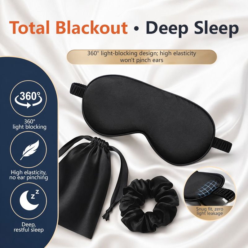 Travel Accessories Eye Mask - シルクアイマスク 3 個セット光遮断無圧力睡眠アイカバー髪保護シュシュ旅行用ポータブル収納袋