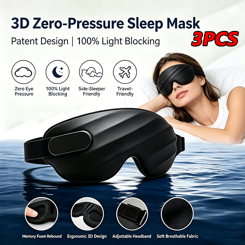 Travel Accessories Eye Mask - 3個入り睡眠用アイマスク、輪郭に沿ったカップ型目隠し、凹型成形ナイトアイマスク、光遮断、男女兼用、調節可能 ﻿ ﻿