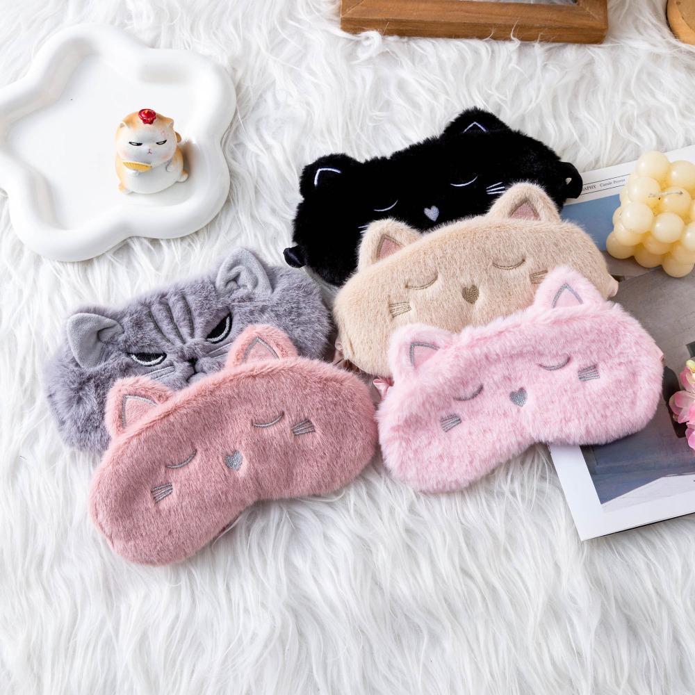 Travel Accessories Eye Mask - 女性向けのかわいい猫のぬいぐるみアイマスク、漫画風アイマスク、遮光性のある柔らかい圧迫感のないアイシェード、旅行や昼寝リラックスに最適