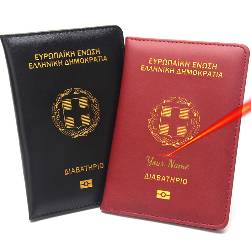Travel Accessories Greece - ギリシャパスポートホルダーにカスタマイズ可能な名前が入ります ファッションパスポート保護ケース トラベルウォレット ドキュメントオーガナイザー