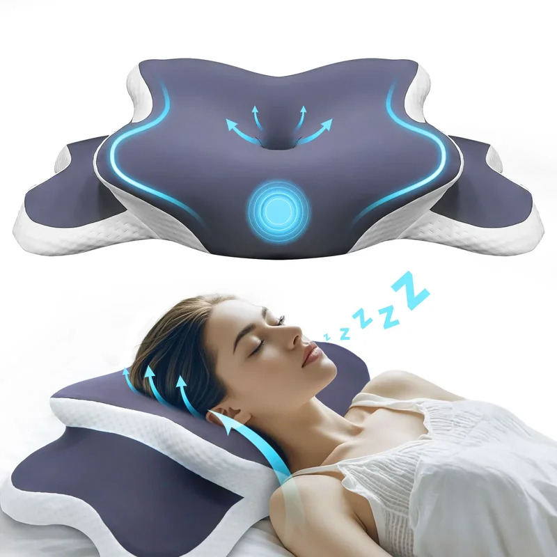 Neck Pillow Memory Foam - 低反発枕 頸椎枕 首の痛み緩和 輪郭形状記憶枕 人間工学に基づいた整形外科用ネックサポート 横向き寝・仰向け寝・うつ伏せ寝対応