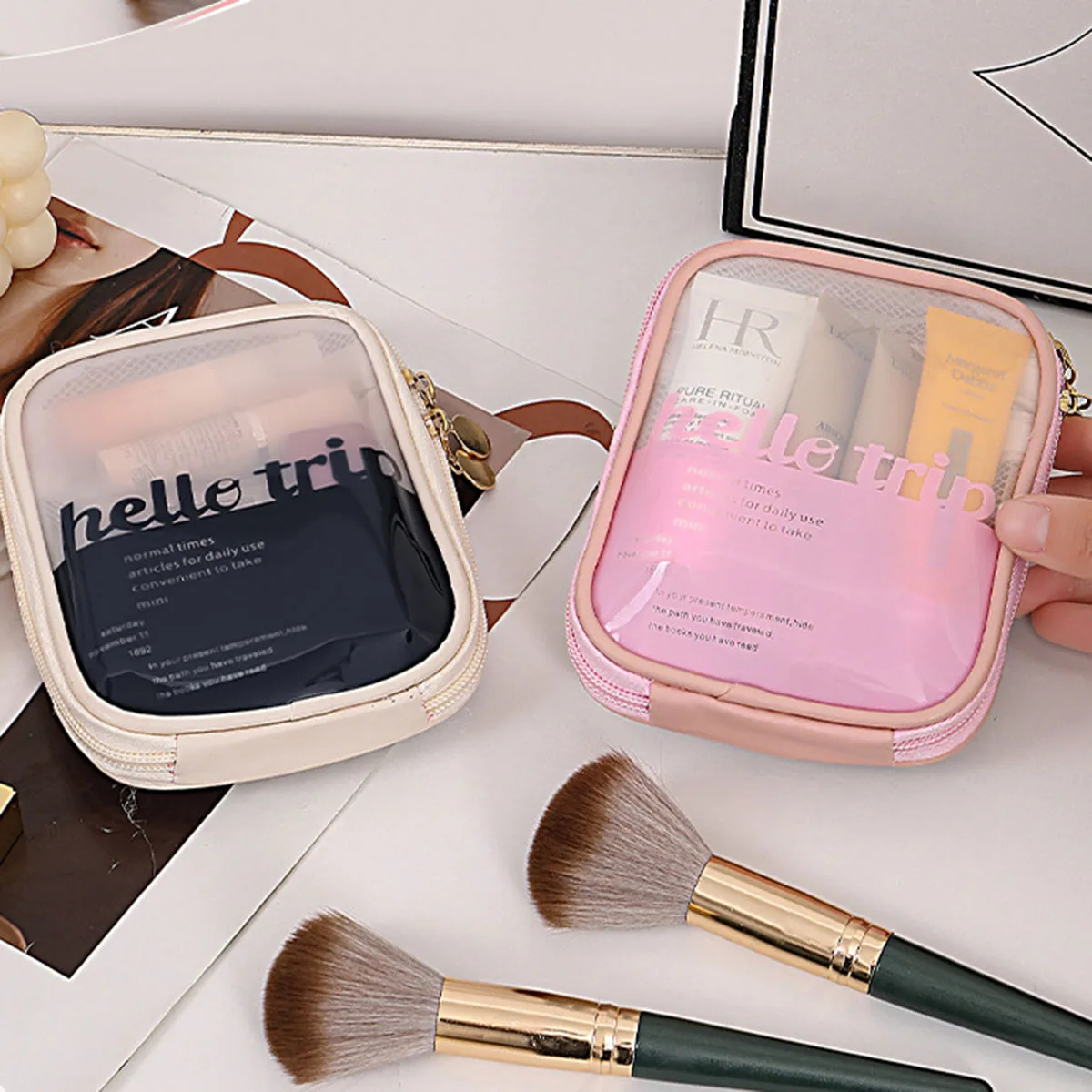 Travel Accessories Toiletries - 透明ポータブルコスメポーチ、口紅オーガナイザー、トラベルポーチ（Bluetoothヘッドホン、充電ケーブル、タッチアップメイクアップバッグ用）