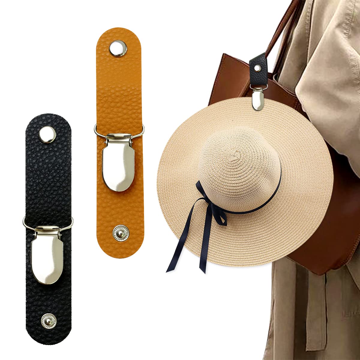 Travel Accessories Bag For Men - PUレザー製ハットクリップ、旅行用バッグ、ハンドバッグ、バックパックに吊るすキャップホルダー、女性男性用アウトドアビーチアクセサリー、帽子の仲間