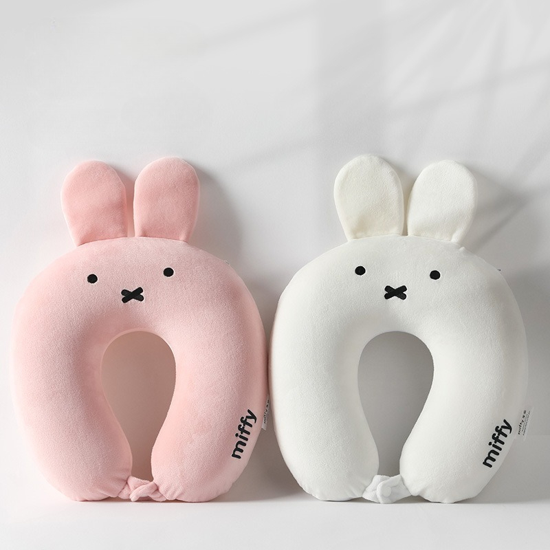 Neck Pillow Memory Foam - かわいいホットアニメミッフィーウサギ耳漫画メモリーコットンネックピロー四つ巴ネックピロー快適U字枕旅行車飛行機ミッフィー