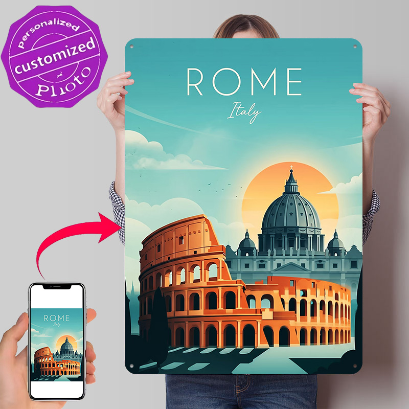 Travel Accessories Rome - ローマ旅行メタルポスター ファンや愛好家への完璧なギフト パーソナライズされたウォールアートメタルサイン オフィス装飾ルームバーアクセサリー用