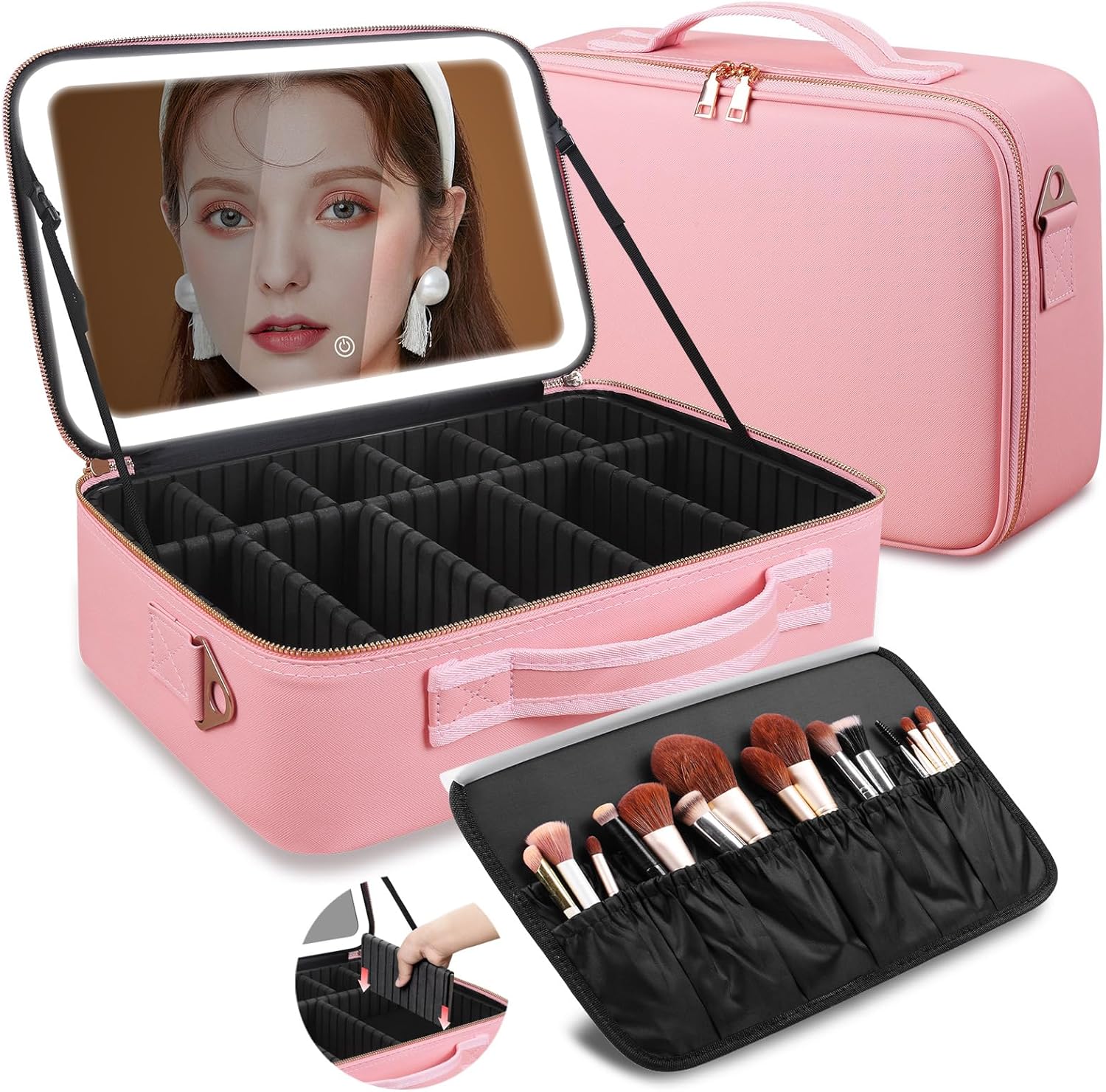 Travel Accessories Toiletries - 大容量メイクアップバッグ 15インチ×11インチ LEDミラー付き 3色ライト メイクアップケースオーガナイザー トラベルコスメティックバッグ