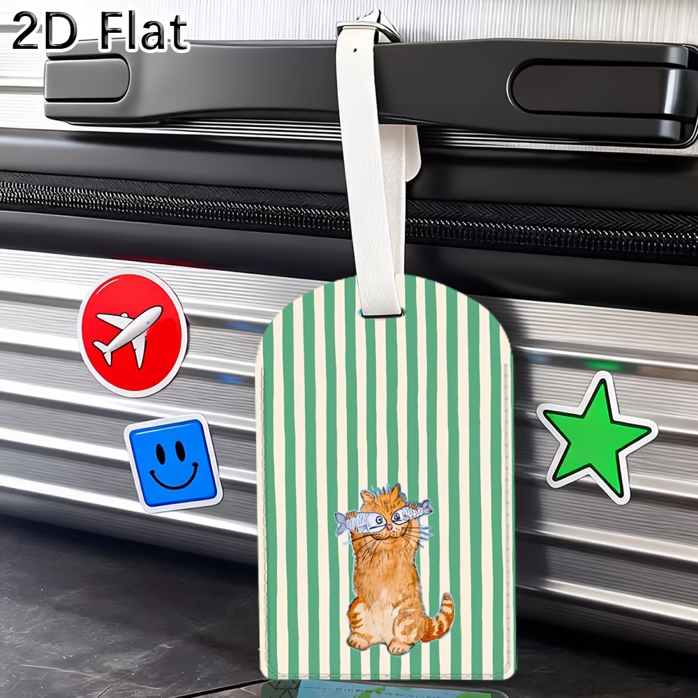 かわいい猫と緑のストライプ柄の荷物タグ、スーツケース用ストラ - Travel Accessories Luggage Straps のレビューと価格
