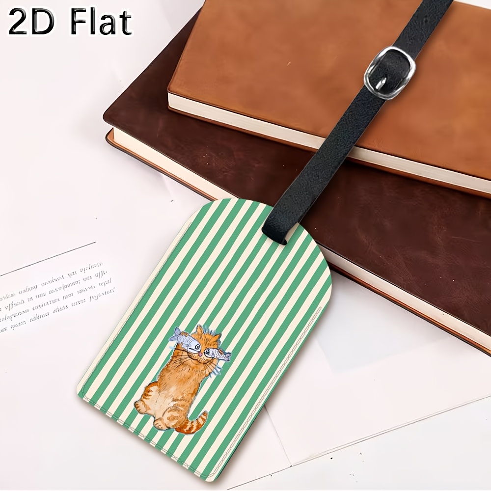 かわいい猫と緑のストライプ柄の荷物タグ、スーツケース用ストラ - Travel Accessories Luggage Straps のレビューと価格