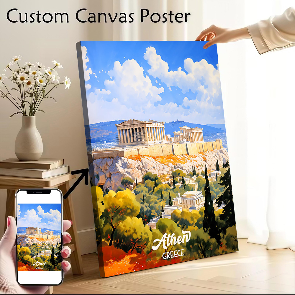 アテネギリシャ旅行キャンバスポスター壁アートカスタマイズ可能 - Travel Accessories Greece のレビューと価格