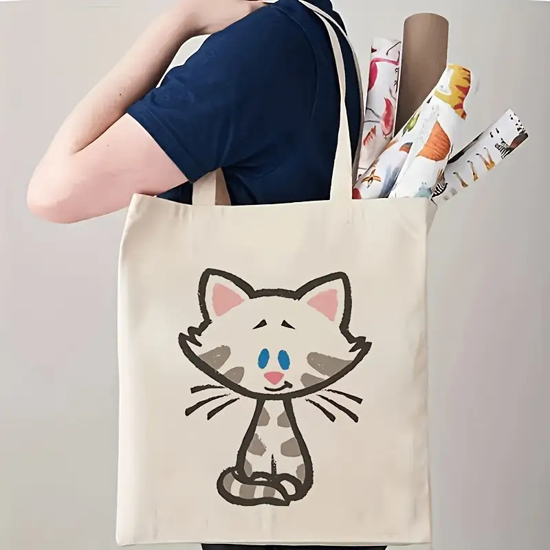 1ピース片面大容量折りたたみトートバッグ、かわいい猫柄付き- - Travel Accessories Unisex のレビューと価格