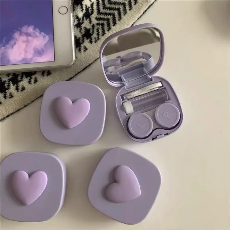 パープルハートコンタクトレンズケースボックスミラーミニ素敵な - Travel Accessories Kit For Women のレビューと価格
