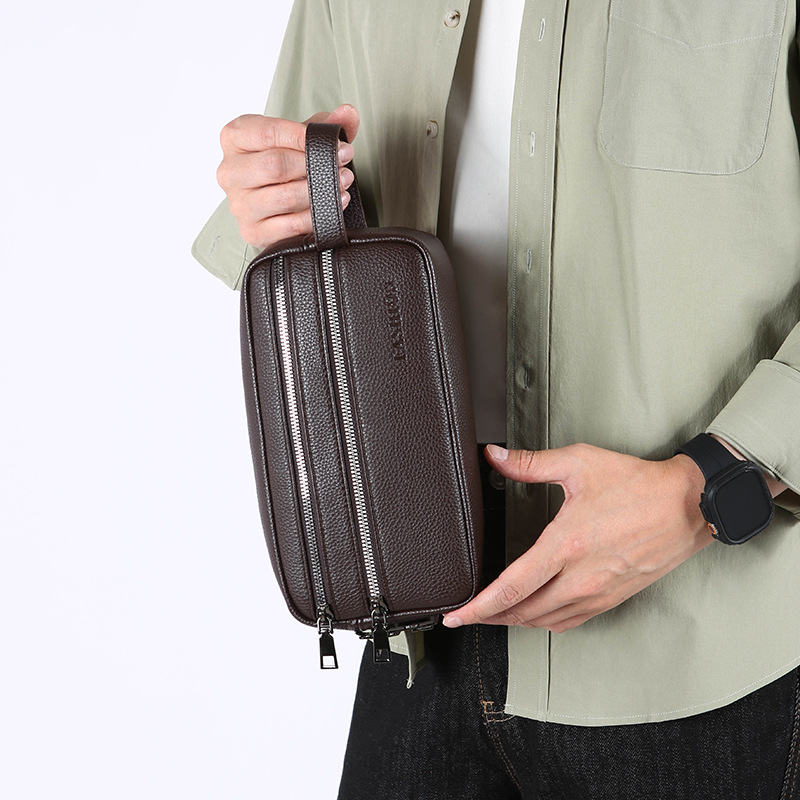 ヴィンテージメンズハンドクラッチバッグ 多層ジッパーコンパー - Travel Accessories Bag For Men のレビューと価格