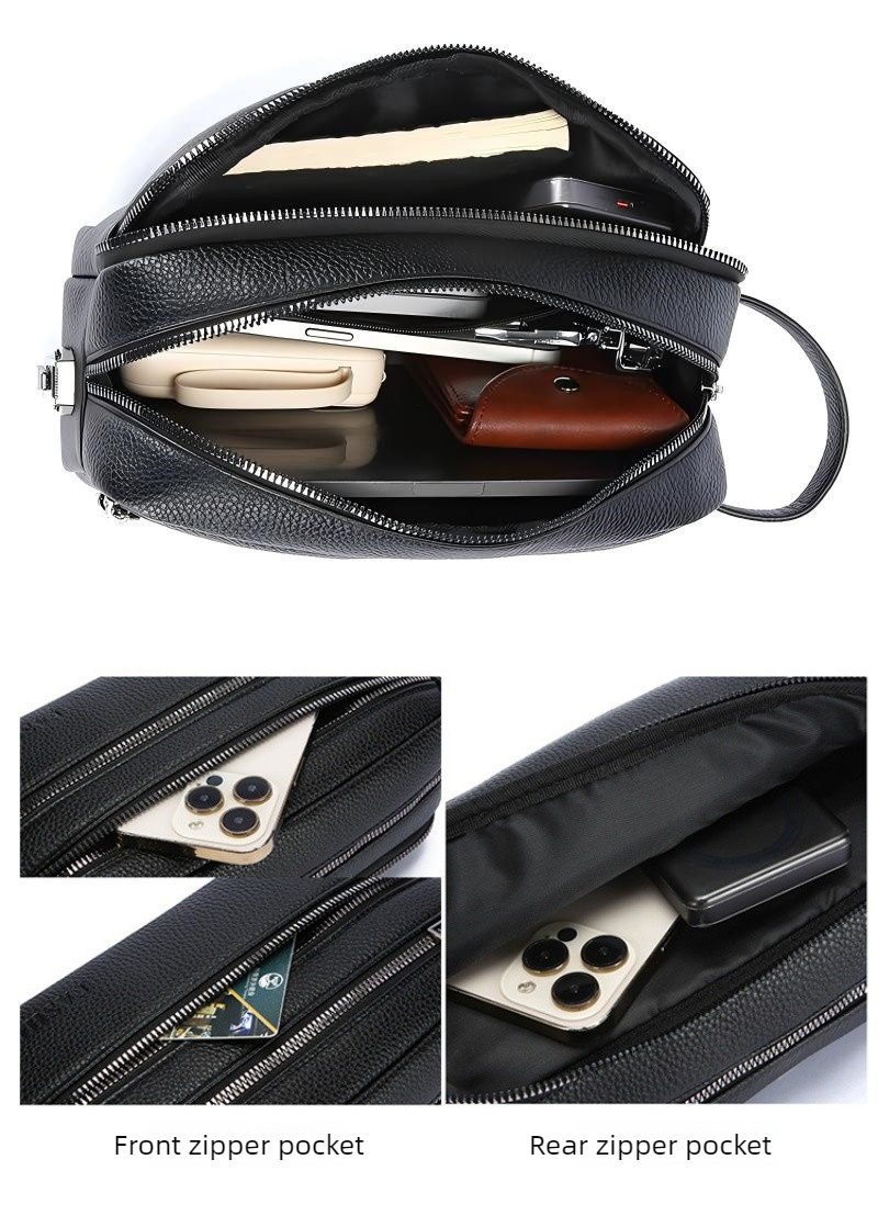 ヴィンテージメンズハンドクラッチバッグ 多層ジッパーコンパー - Travel Accessories Bag For Men のレビューと価格