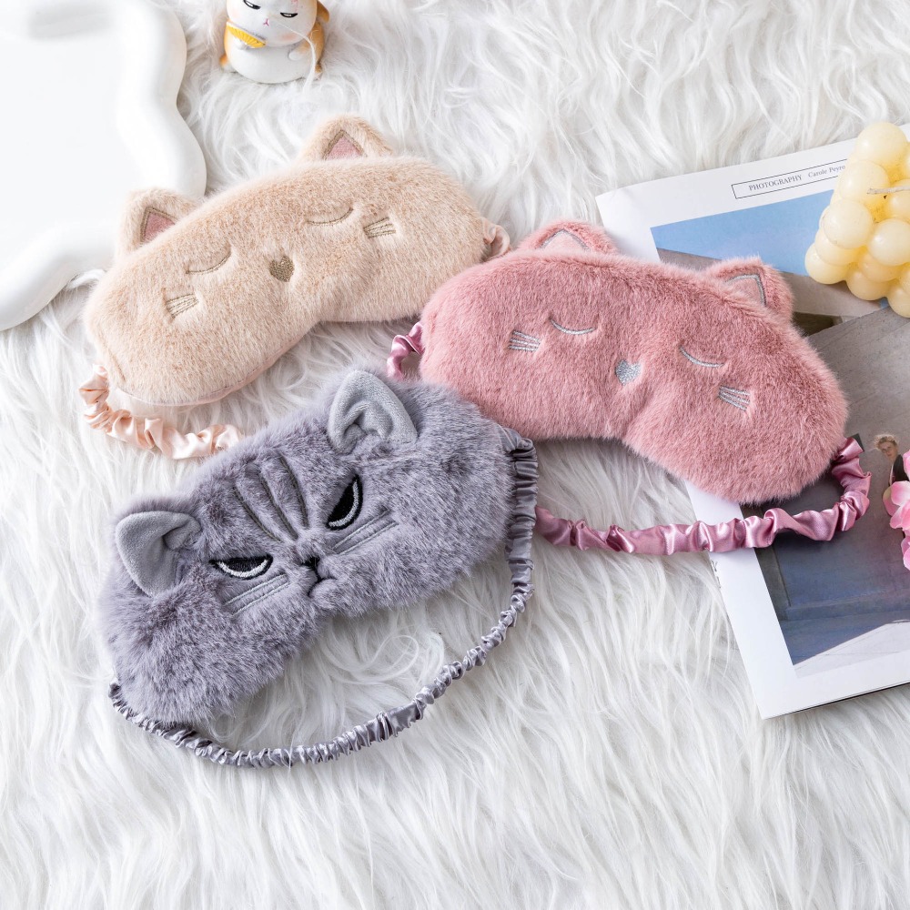 女性向けのかわいい猫のぬいぐるみアイマスク、漫画風アイマスク - Travel Accessories Eye Mask のレビューと価格