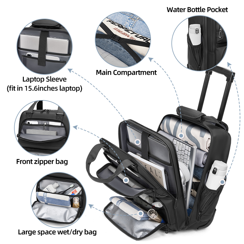 旅行用トロリービジネスバックパック、男性用ホイール付きバック - Travel Accessories Bag For Men のレビューと価格