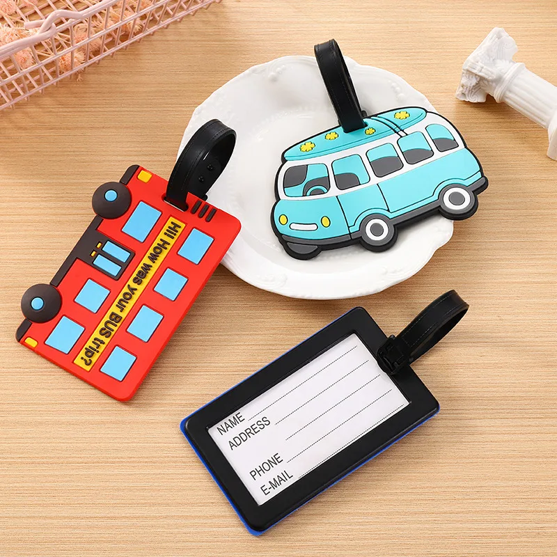 かわいい漫画の車 PVC シリコーン荷物タグ旅行荷物名札スー - Travel Accessories Logo のレビューと価格