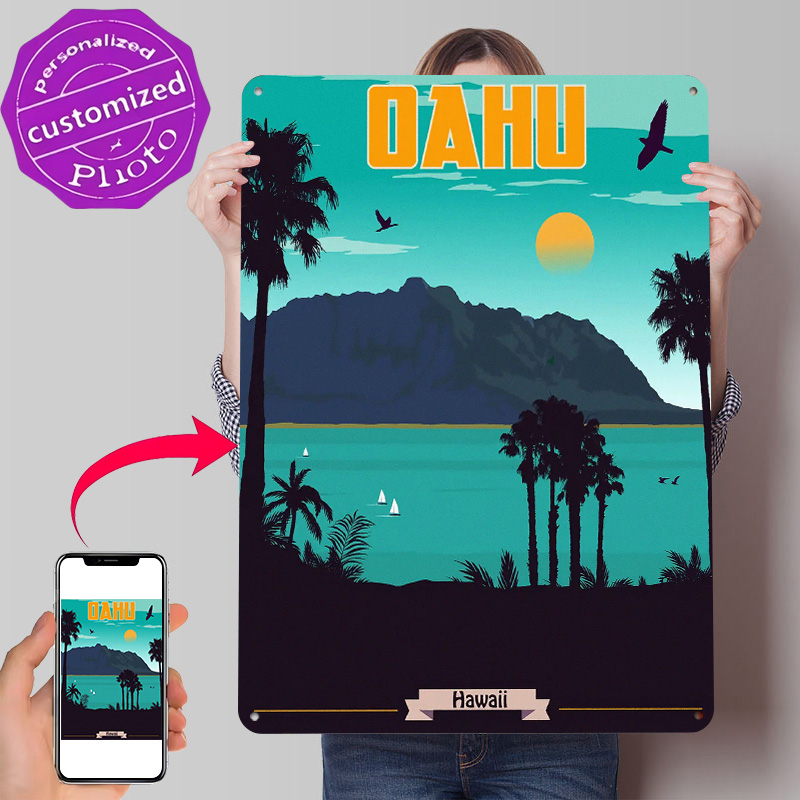 オアフ島ハワイ旅行3Dテクスチャプリントポスターカスタムヴィ - Travel Accessories Hawaii のレビューと価格