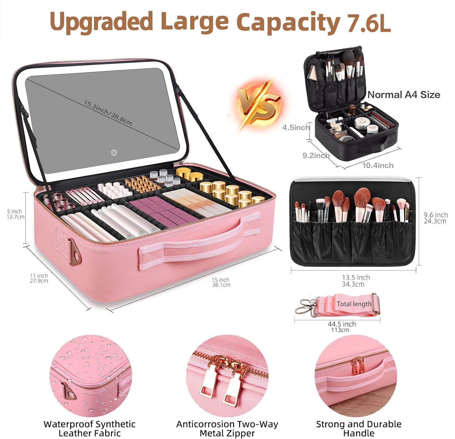 大容量メイクアップバッグ 15インチ×11インチ LEDミラ - Travel Accessories Toiletries のレビューと価格